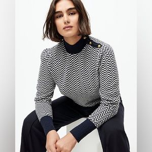 J. Crew Button-Detail Mockneck Sweater in Herringbone Navy and White (size S)